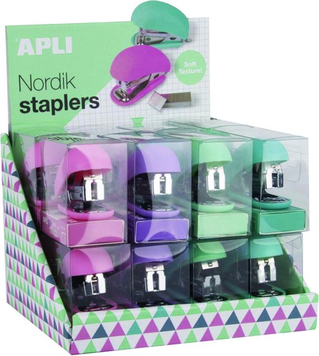 Actual product image Apli Stapler Nordik stapler, soft touch, 30 cards, staples, box with hanger, pastel mix (30 Sheets)