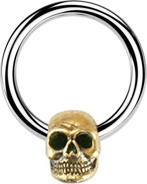 Produktbild Star Piercing Micro Closure Ring silber Totenkopf vergoldet (Chirurgenstahl 316L, Messing)
