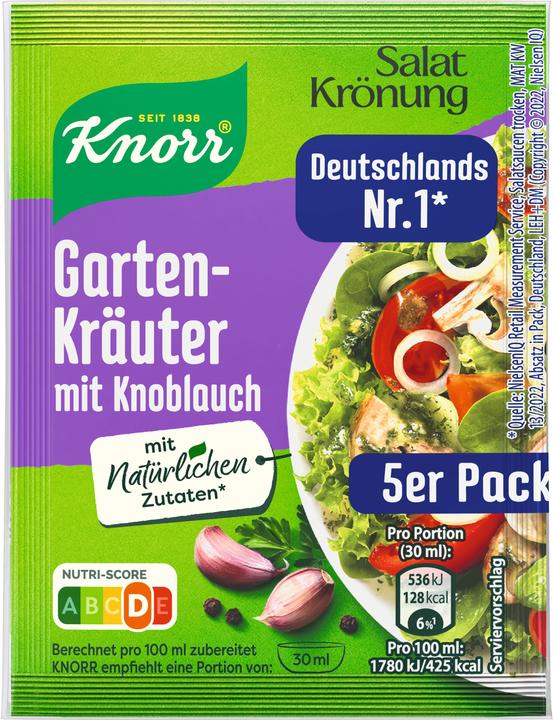 Produktbild Knorr Salatkrönung Gartenkräuter Knoblauch Dressing 5er-Pack ergibt 450 ml (58 g)