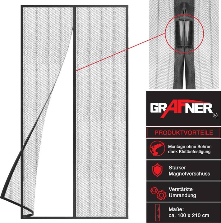 Image du produit Grafner Moustiquaire magnétique Rideau de porte anti-mouches pour portes de balcon ou de terrasse (100 x 210 cm)