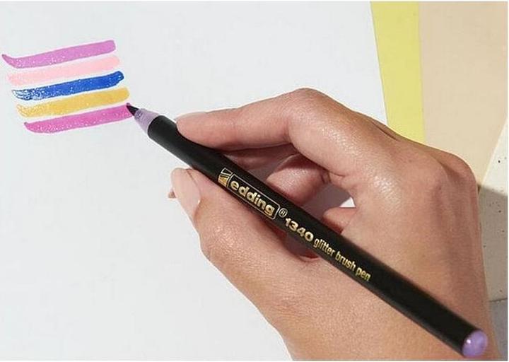 Image du produit Edding 1340 stylo pinceau pailleté Lot de 4 assortis (Paillettes bleues, violet scintillant et jaune ocre scintillant, Paillettes roses, 4 x)