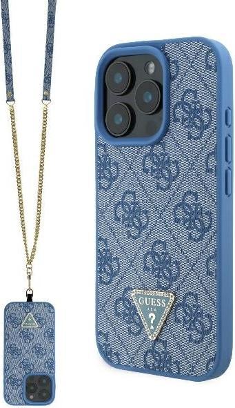 Image du produit Guess GUHCP16SP4TDSCPB iPhone 16 6.1" niebieski/bleu hardcase cuir logo métal strass crossbody