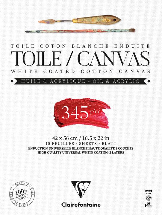Image du produit Clairefontaine Toile à peindre Fleur de Lys bloc collé 10F 42x56cm 345g - Blanc (345 g/m², 24 x)