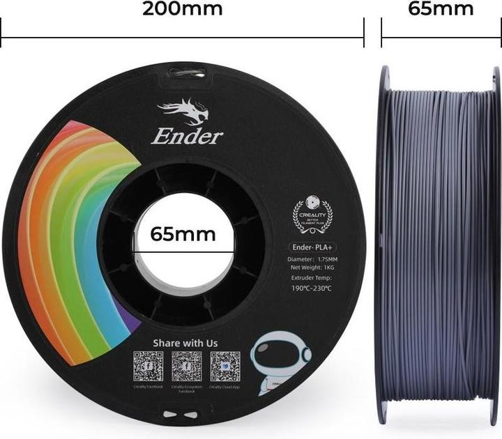 Immagine prodotto Creality Filamento PLA+ Grigio, 1,75 mm, 1 kg (PLA, 1.75 mm, 1000 g, Grigio)
