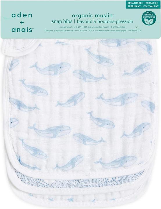 Image du produit aden + anais pack de 3 bavoirs à boutons-pression en mousseline de coton biologique