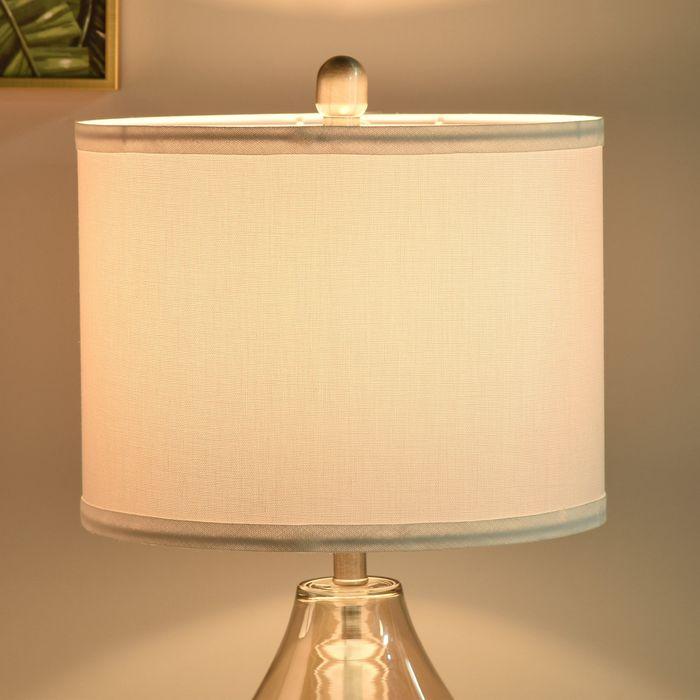 Produktbild Swisshandel24 2-Set Tischlampen Tischleuchten E27-Fassung Nachttischlampe 40 W Glas Leinen Stahl Bernstein Ø30 x 5 (E27)