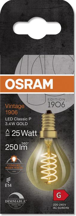 Actual product image Osram Vintage 1906 (E14, 3.40 W, 250 lm, 1 x, G)