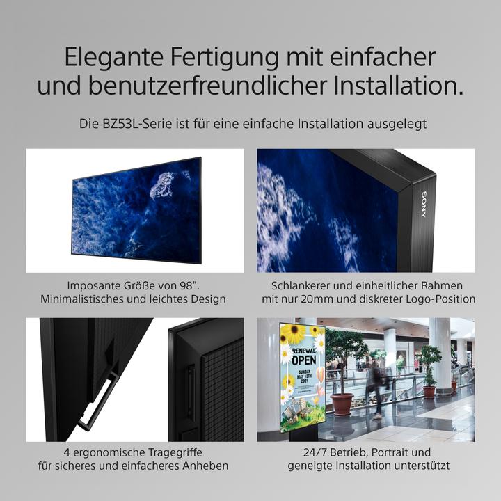 Actual product image Sony 98" Pro LCD 780nit Haze w/5yr PS (3840 x 2160 Pixels, 98")