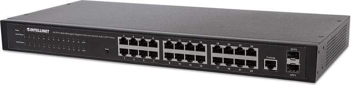 Produktbild Intellinet 24-Port Web-Managed Gigabit Ethernet Switch mit 2 SFP Ports 24 x 10/100/1000 Mbit/s RJ45 Ports +... (24 Ports)