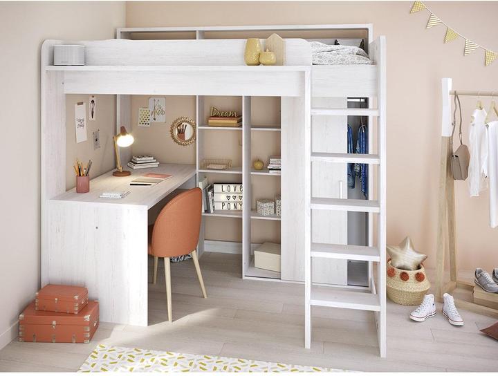 Image du produit CaliCosy Lit mezzanine Blanc avec bureau et rangements 90x200 cm - Higher (90 x 200 cm)