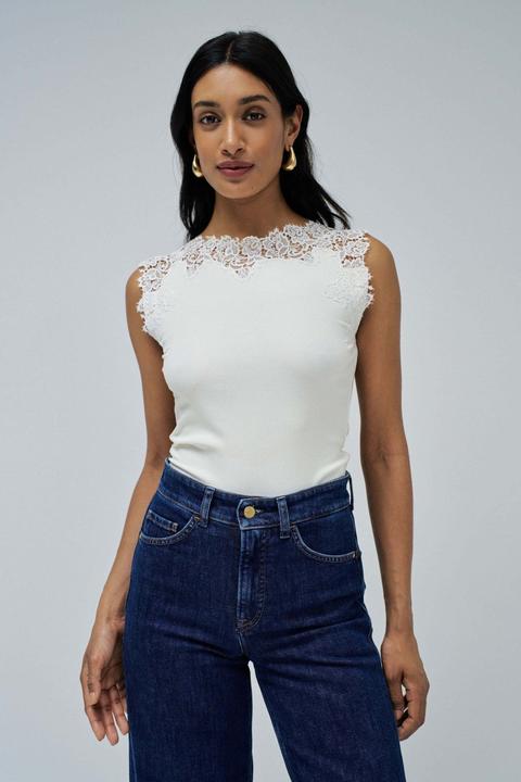 Salsa Jeans Top Boat Neck Top With Lace Detail (L)