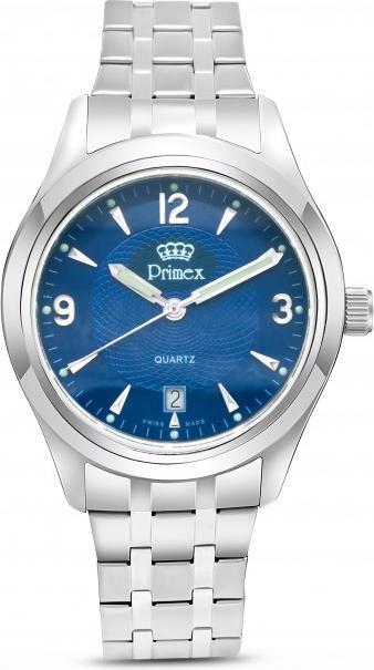 Actual product image Primex Montre Swiss Made - Bracelet Metal Argente - Cadran Bleu - Etanche 50 M (210 mm)