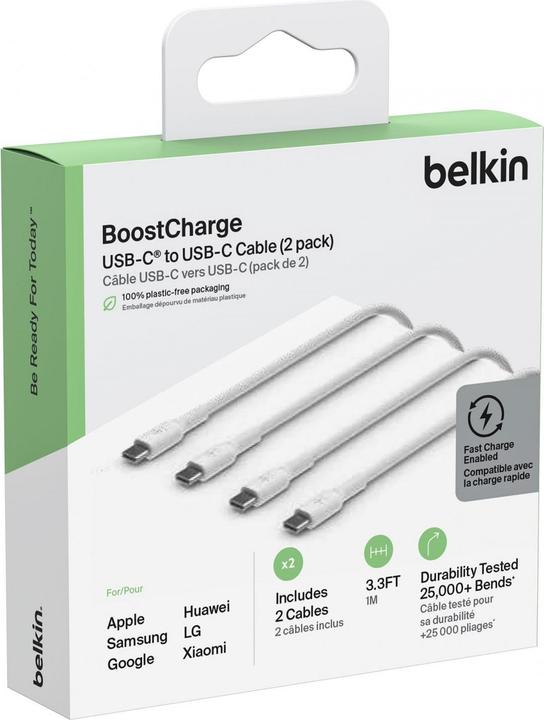 Actual product image Belkin USB-C to USB-C PVC White 1m Twin Pack (1 m, USB 2.0)