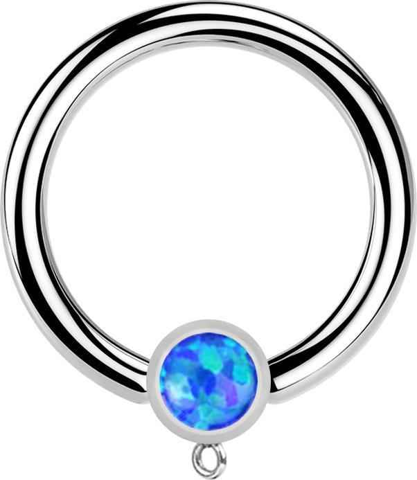 Star Piercing Micro Closure Ring silber mit Zylinder Opal blau Ring für Anhänger (ohne Messing, Chirurgenstahl 316L)