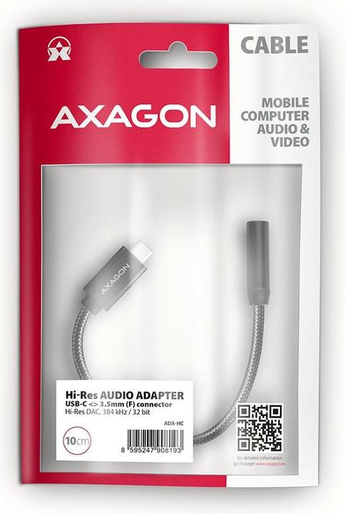 Immagine prodotto Axagon ADA-HC Adattatore audio Hi-Res USB-C - jack da 3,5 mm, 32 bit, 384 kHz (USB-C)