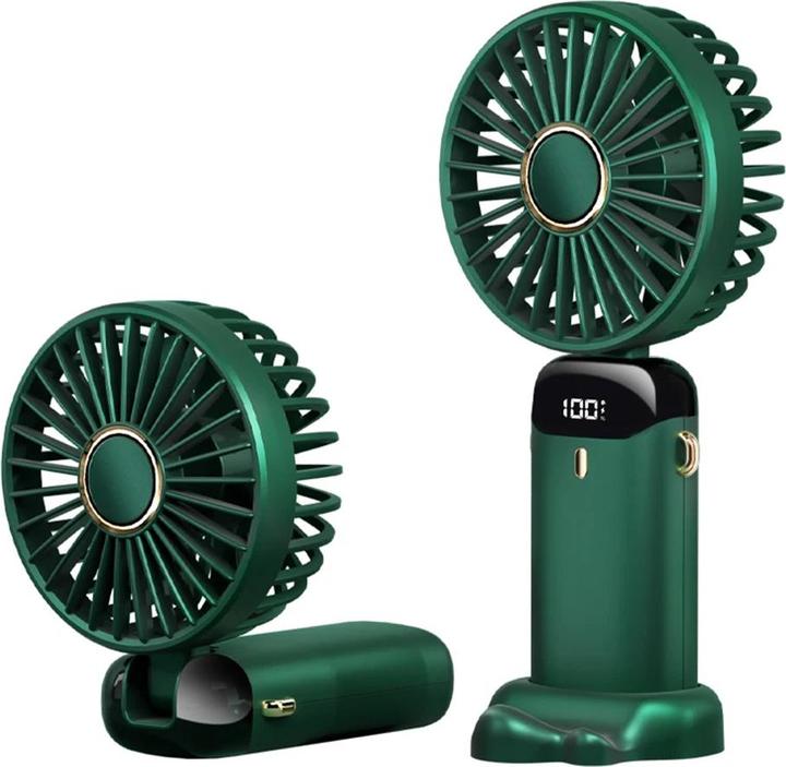 Techsuit - Handheld Fan (N15) - Foldable Design, Digital Display, Ultra Silent, 1800mAh - Green