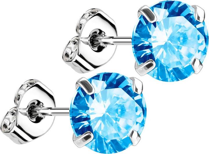 Star Piercing Ohrstecker silber mit rundem Kristall aqua (925 Sterlingsilber, ohne Messing)