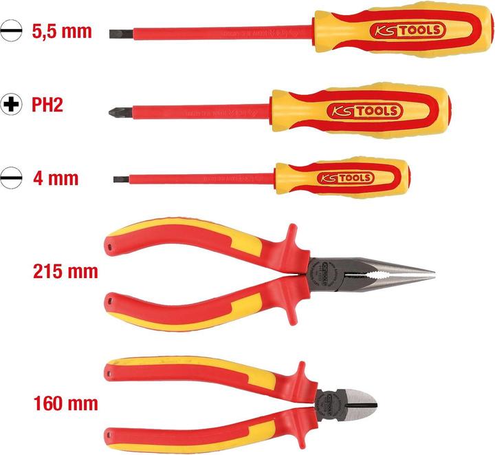 Actual product image KS Tools ERGOTORQUE VDE Pliers and screwdriver set, 5 pcs. variant 1 (Phillipps cross recess (PH), Port)