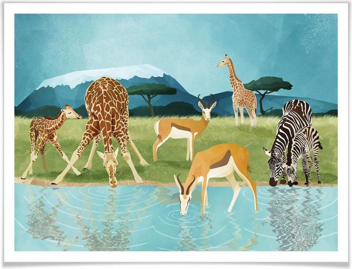 Trenddeko Goed Blauw - Tiere am Wasserloch