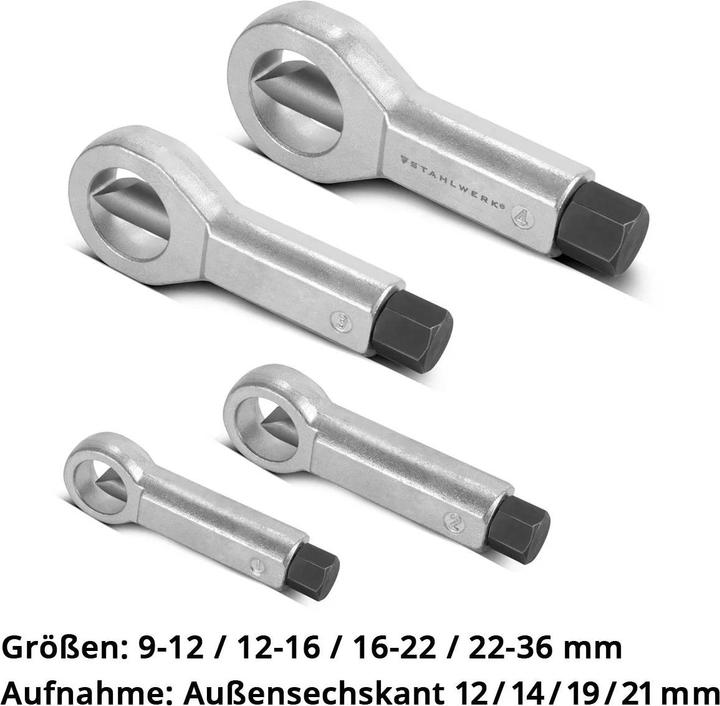 Produktbild Stahlwerk Mutternsprenger Set 9-36 mm 4-tlg Mutternlöser Mutternspalter Satz
