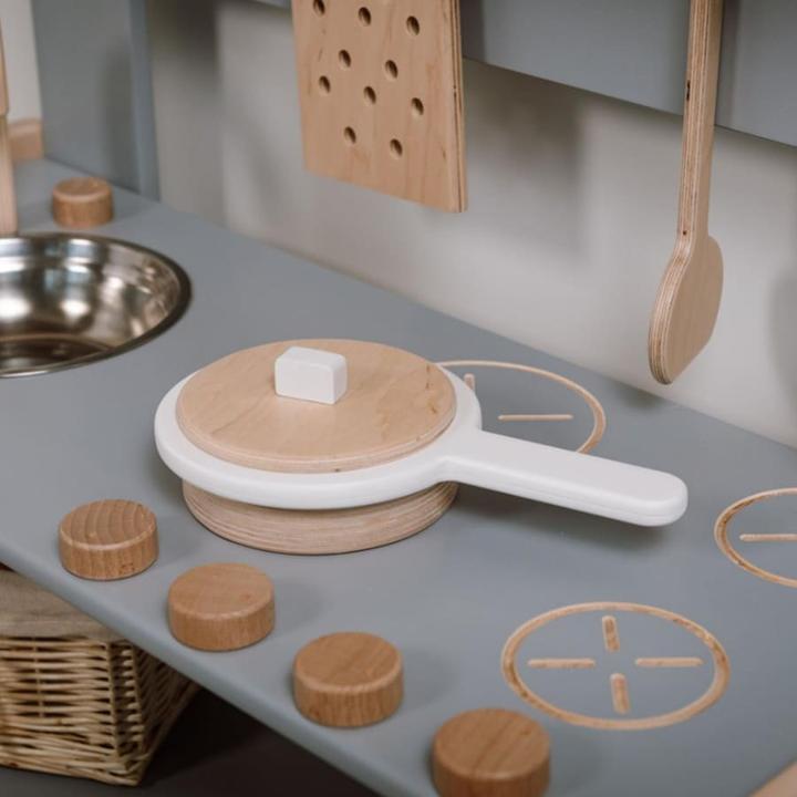 Produktbild Activity Board Holzspielzeugset, Küchenutensilien, tolles Geschenk, Kochset für Kinder - Topf und Pfanne, weiss