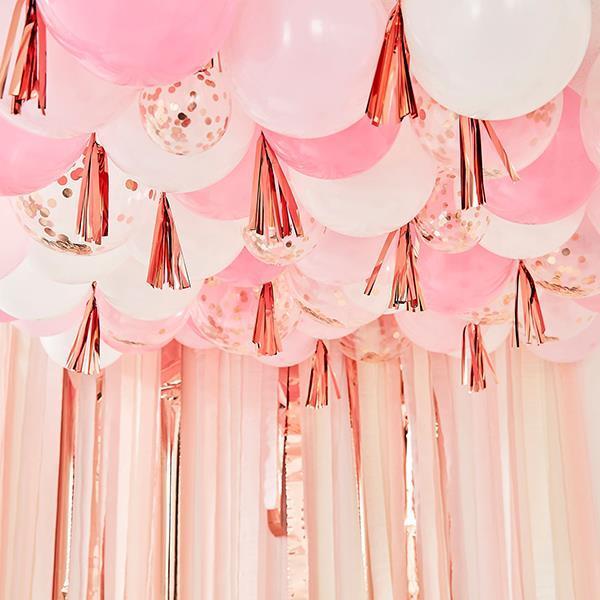 Produktbild Ginger Ray Box mit Deckenballons in Rosa und Rosa Gold (160 x)