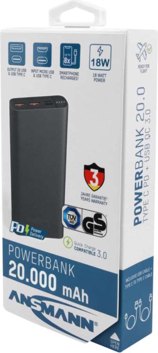 Image du produit Ansmann Powerbank (10000 mAh, 18 W, 37 Wh)