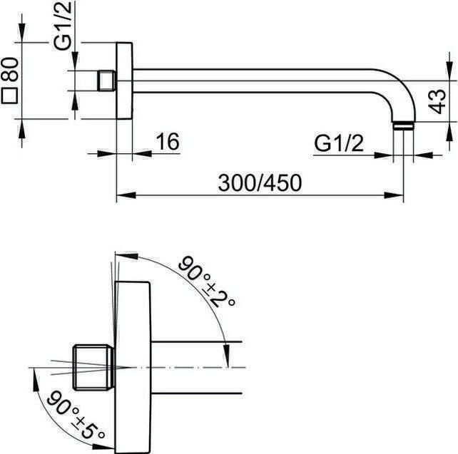 Produktbild Keuco Brausearm EDITION 300 Ros ec Ausldg 45cm Sw-chr gebü