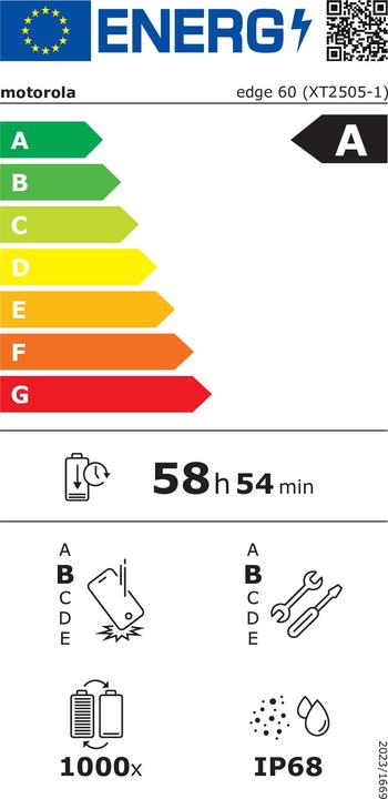 Energy Label Motorola Edge 60 (256 GB, Pantone Shamrock, 6.67", Dual SIM, 50 Mpx, 5G)