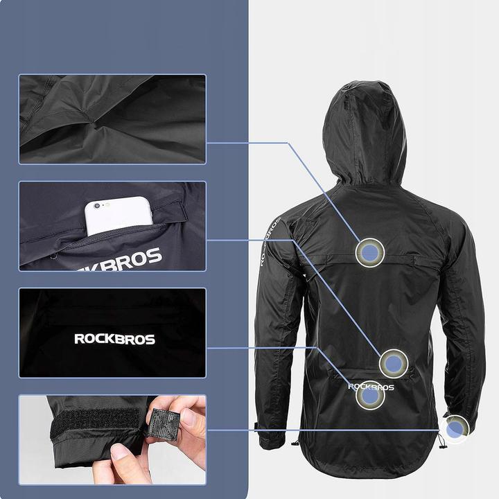 Produktbild Rockbros YPY013BK4XL Regenjacke atmungsaktiv winddicht XXXXL - Schwarz (4XL)