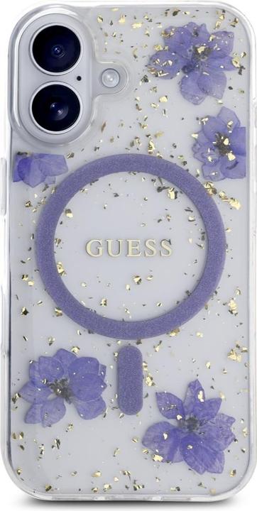 Image du produit Guess Case Resin Flowers Glitter MagSafe for iPhone 16 purple (Apple iPhone 16)