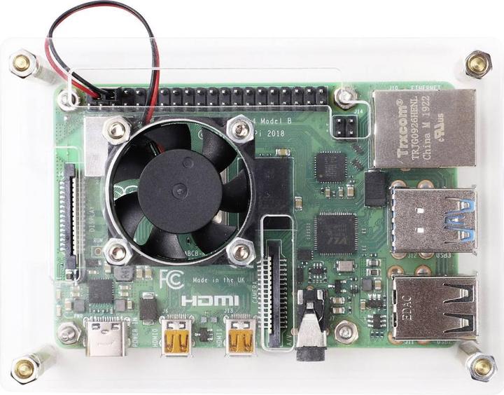 Produktbild Renkforce RBP-PLC100 SBC-Gehäuse Passend für: Raspberry Pi, Banana Pi, Rock Pi inkl. aktiven Kühler Transparen