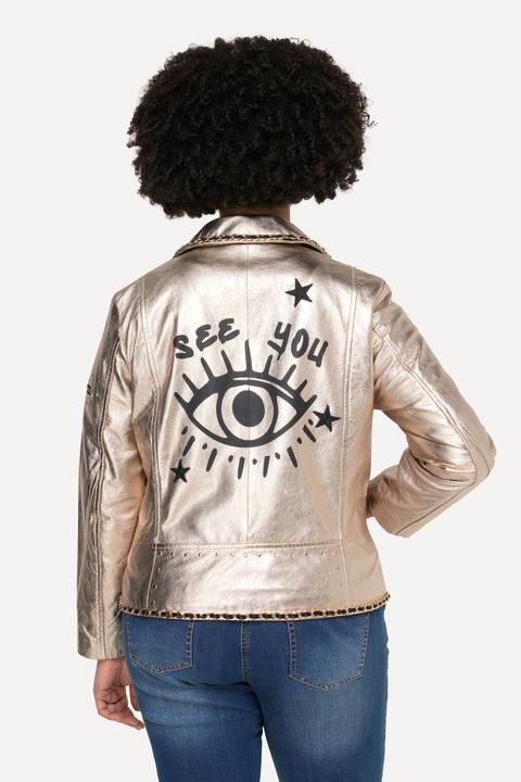 Image du produit Angel of Style Veste de motard en cuir véritable, avec revêtement doré et broderie au dos (56)