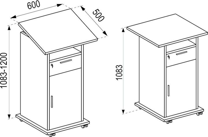 Produktbild VCM Stehpult Rednerpult Meeta mit Rollen Drehtür (60 x 50 x 120 cm)