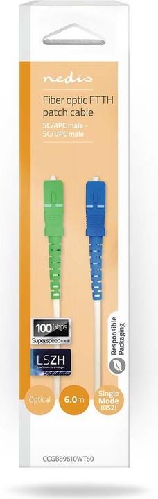 Produktbild Nedis Glasfaser-Netzwerkkabel | SMF (Single Mode Phase) | SC/APC | SC/UPC | 100 Gbps | 6.00 m | Weis (6 m)