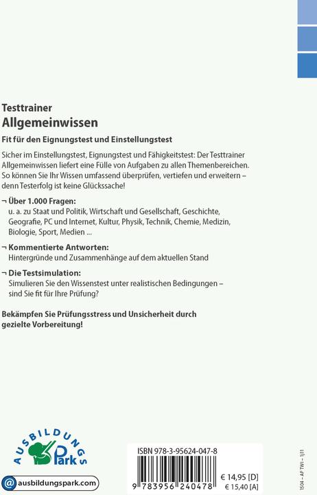Produktbild Testtrainer Allgemeinwissen (Deutsch, Marcus Mery, Kurt Guth, 2024)