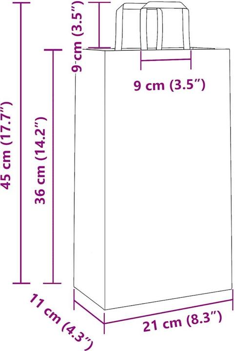 Produktbild VidaXL Kraftpapiertüten 250 Stk. mit Henkel Blau 21x11x36 cm Papiertüte (Geschenktüte, 250 x)
