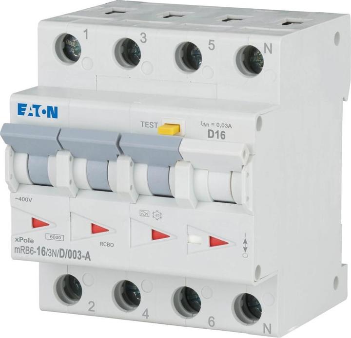 Immagine prodotto Eaton 120672 - Interruttore FI/LS, Char. D, tipo A, 16 A, 30 mA, 3 + N (MRB6-16/3N/D/003-A)