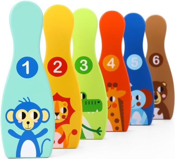 Actual product image Tooky Toy Wooden animal bowling set
