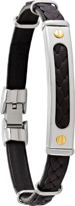 Actual product image Jourdan Black leather bracelet, steel, gold screw (Steel, Gold)