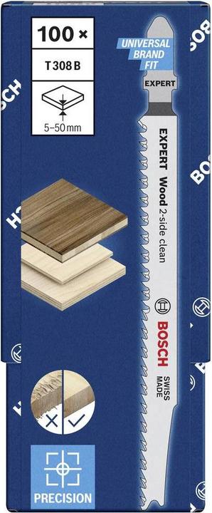 Image du produit Bosch Professional Zubehör Lame de scie sauteuse EXPERT 'Wood 2-side clean' T 308 B, 100 pièces
