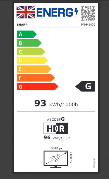 Energy Label NEC ME432 43IN LFD UHD 400cd/sqm (3840 x 2160 Pixels, 43")