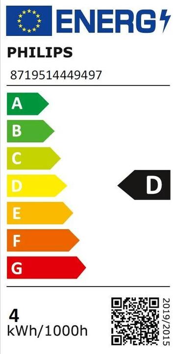 Label énergétique Philips Professional MST LEDcandle 3,4-40W/927 E14 claire bougie 470lm DIMTONE windst. D,4kWh/1000 (E14, 3.40 W, 470 lm, 1 x, D)