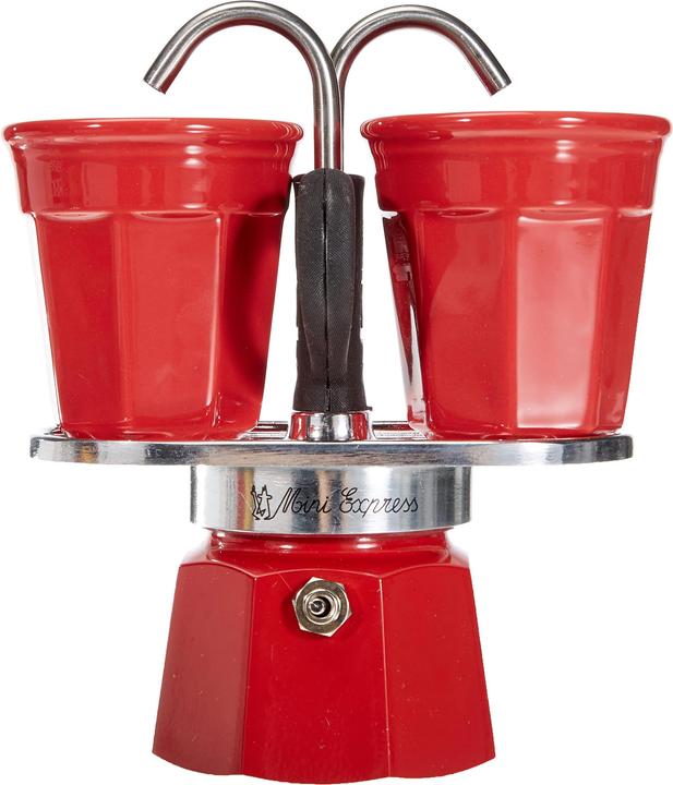 Bialetti kawiarka Mini Express czerwona 2tz + 2 filiżanki (2 T.)