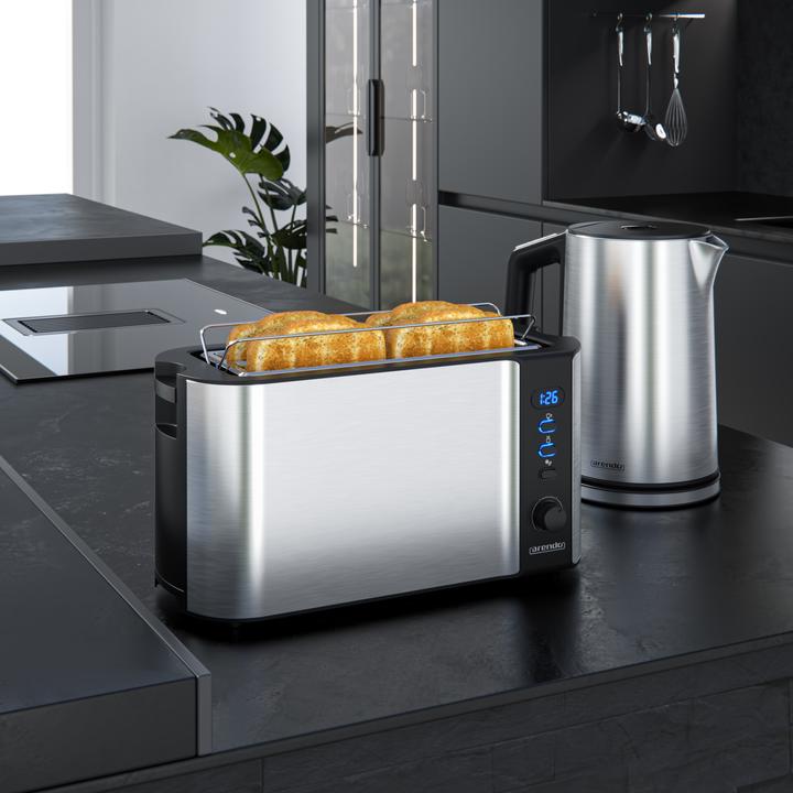 Produktbild Arendo Frühstücks Set, Edelstahl Wasserkocher 1,5l Temperaturwahl & 4-Scheiben Langschlitz Toaster, Silber