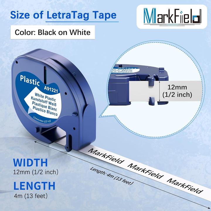 Produktbild Markfield 25er-Pack Schriftbänder für Dymo LetraTag (1.20 cm, Weiss)