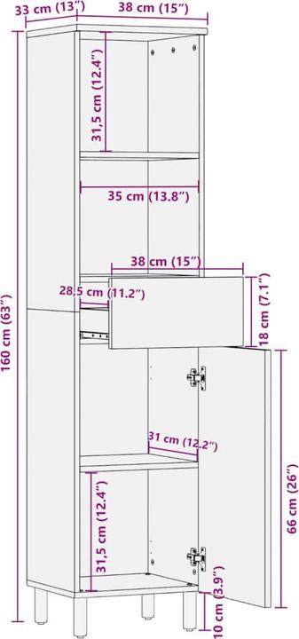 Actual product image VidaXL Bathroom cabinet (38 x 33 x 160 cm)