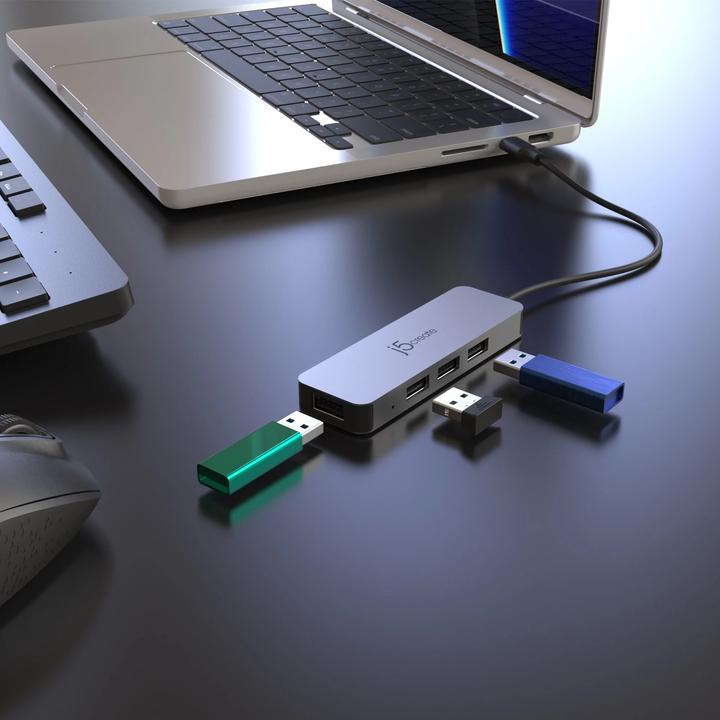 Actual product image j5Create JTS223-N Support pour ordinateur portable avec hub USB™ 4 ports, Avec fil, USB 3.2 Gen 1 (3 (USB-C, 1 Ports)