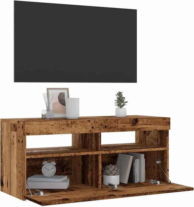 Actual product image VidaXL TV Schrank Lowboard Fernsehschrank Fernsehtisch mit LED Altholz-Optik (90 x 35 x 40 cm)