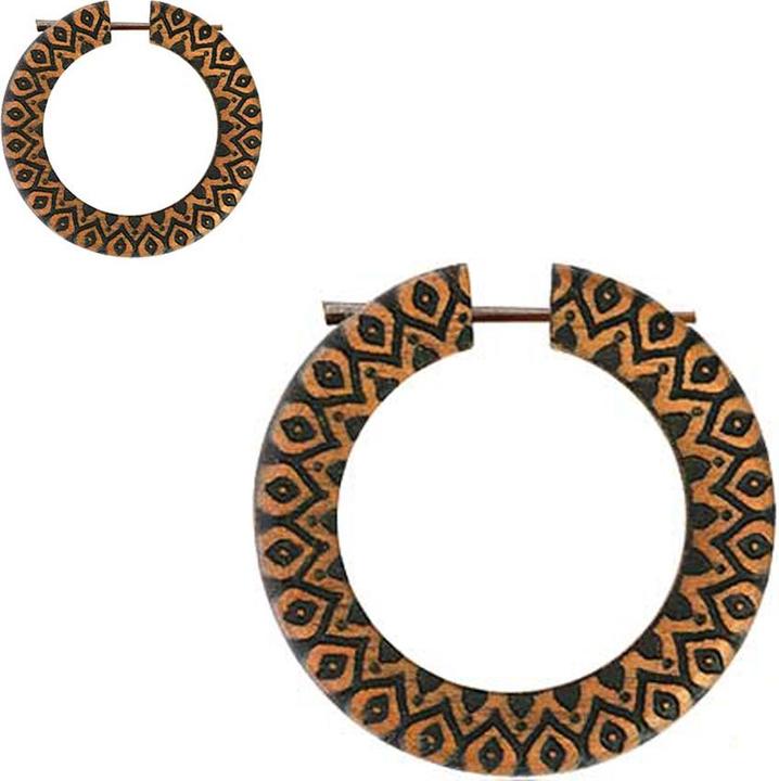 Star Piercing Ohrring Donut Muster Graviert aus Saba Holz (ohne Messing, Organisch)